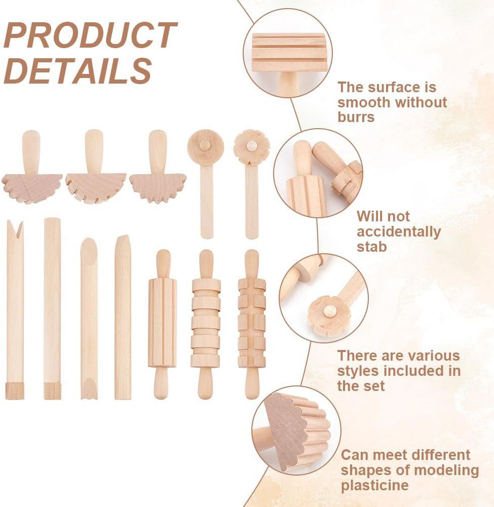 12pcs Clay and Dough Tools Play Accessories Includes Rollers Hammer Party Pack Wood Pottery Tools Stamps for Clay Art DIY Crafts Art Craft Activity Supplies BurlyWood