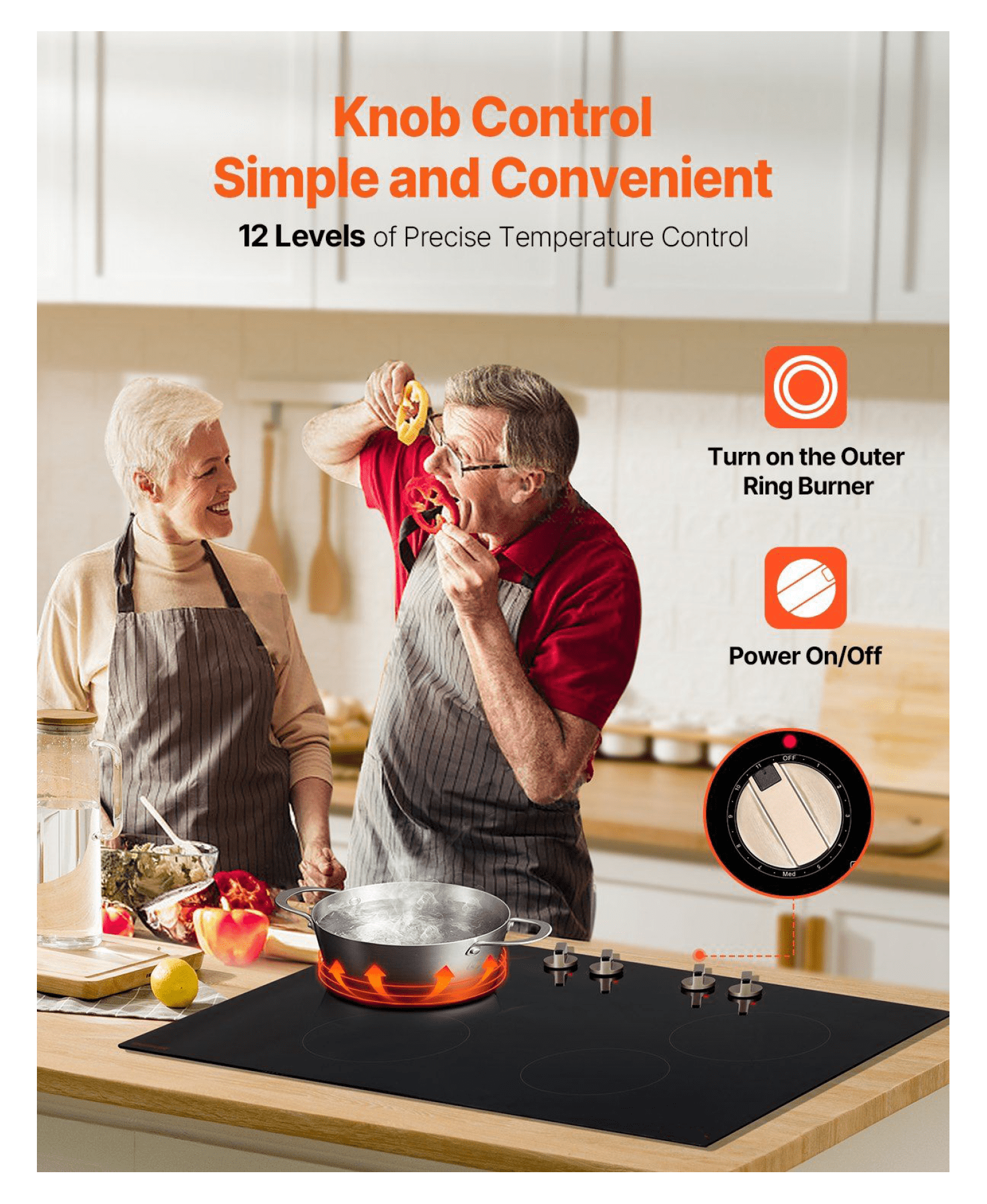 6600W 4 Burner Induction Cooktop, Electric Countertop Stove, Knob Control, Built-in Cooktop for Kitchen, Fast Heating, Safety Features, Easy Clean