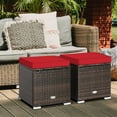 thumbnail image 3 of Gymax 2PCS Outdoor Patio Ottomans Hand-Woven PE Wicker Footstools w/ Removable Cushions Red, 3 of 9