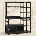 thumbnail image 4 of Bakers Rack with Power Outlet and LED Light, Coffee Bar with Coffee Pod Holder, Kitchen Microwave Stand with Storage Shelves, Cabinet, Wire Basket, 8 Hooks, Classic Black, 4 of 7