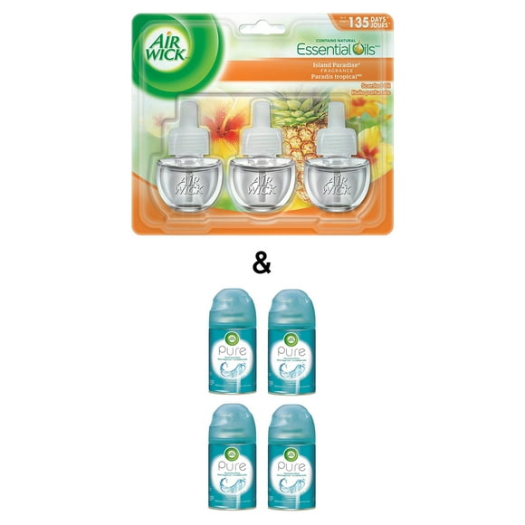 Pure Freshmatic 4 Refills Automatic Spray, Ocean Breeze, (4X6.17oz), Air Freshener By Air Wick & Plug-in Air Freshener, Scented Oil Refills, Island Paradise, 3 Refills (Pack of 3) by Air Wick