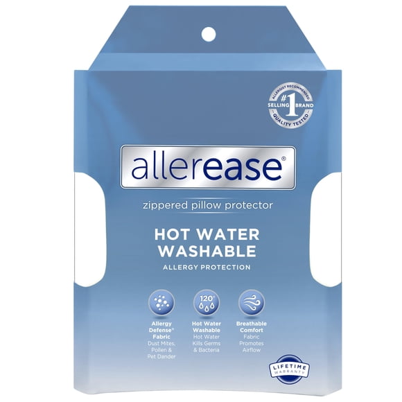 Aller-Ease Protector De Almohada Lavable Con Agua Caliente, Paquete De 2, Color Blanco, 2 Unidades