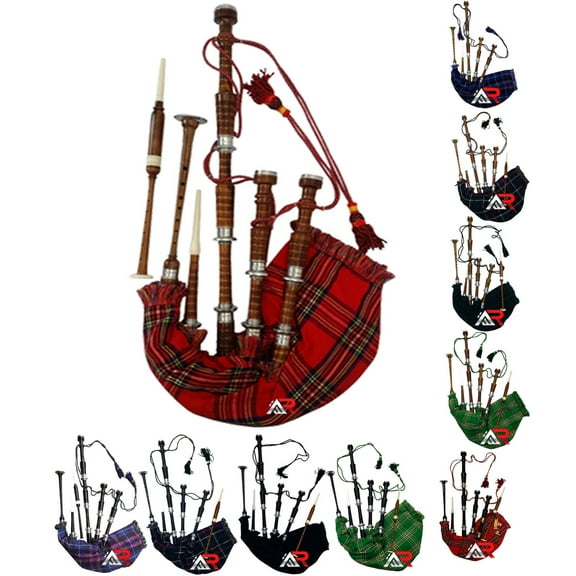 Scottish Great Highland Sheesham wood Bagpipe Full Silver Mounts with Case