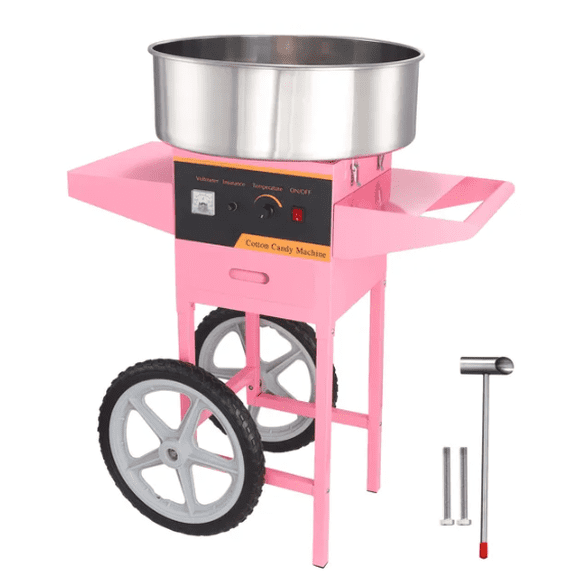 High Efficiency Commercial Cotton Candy Machine with Cart Fast 5 6 Mins Warm Up Anti Sugar Floc Leakage Design Perfect for Home Kids Birthday Family Party Pink