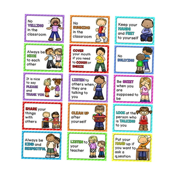 Siruishop 15 Pieces English Classroom Rules Educational Posters Display Teaching Tools