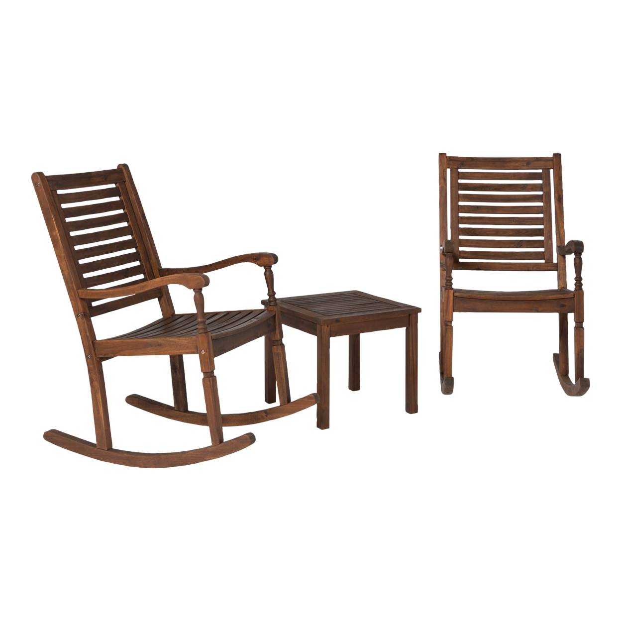 3-Piece Traditional Rocking Chair Outdoor Chat Set with Slatted Square Side Table - Dark Brown - image 2 of 2