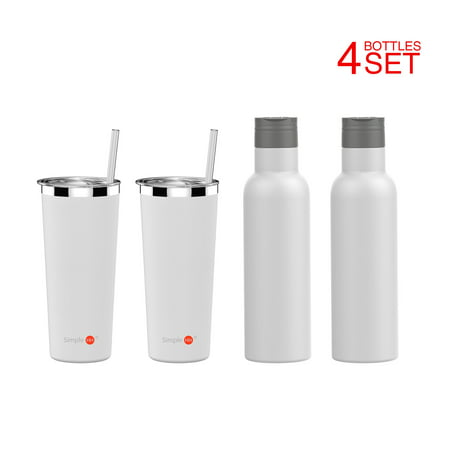 4 Pack SimpleHH Vacuum Insulated Coffee Cup And Leak Proof Water Bottle | Double Walled Stainless Steel Tumbler with straw | Travel Flask Mug | No Sweating, Keeps Your Drink Hot & Cold|