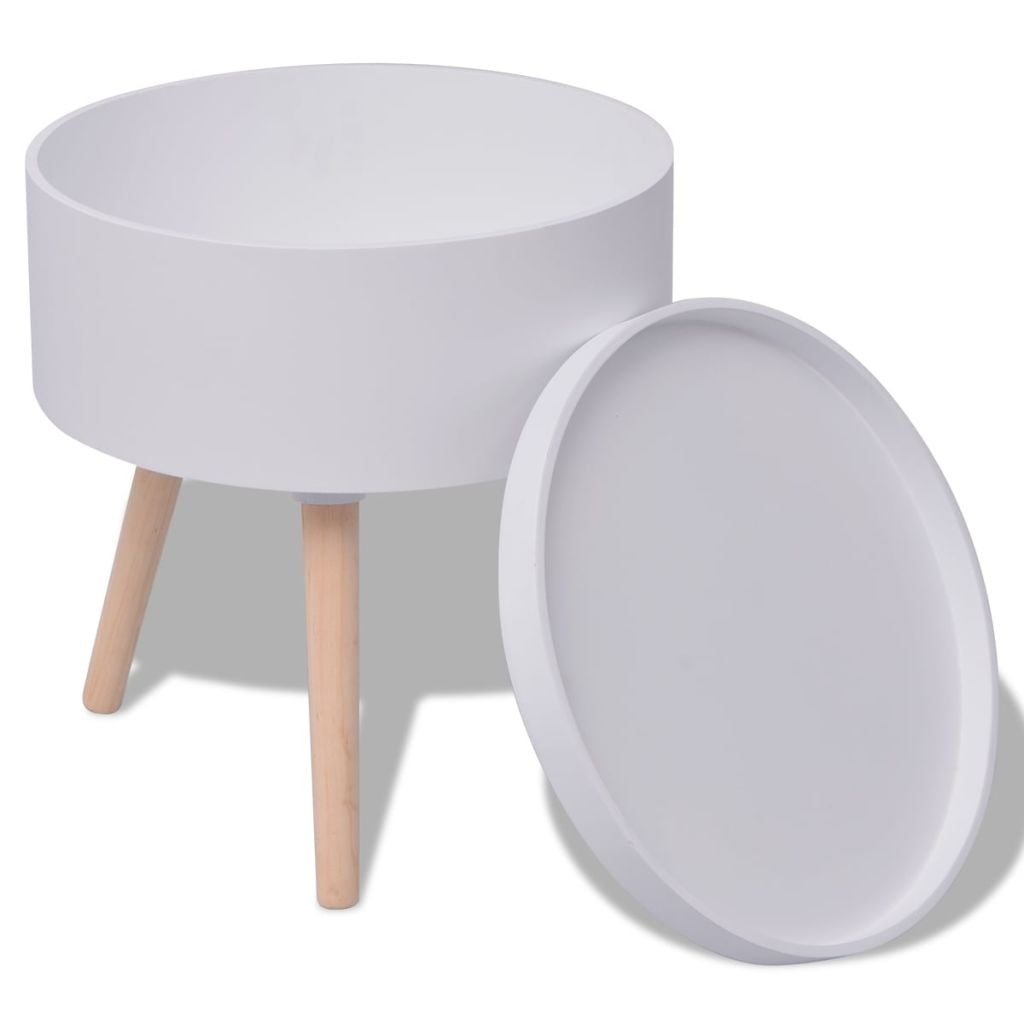 Kepooman 15.6" Modern Round End Sofa Storage Tables with Serving for Bedroom, White