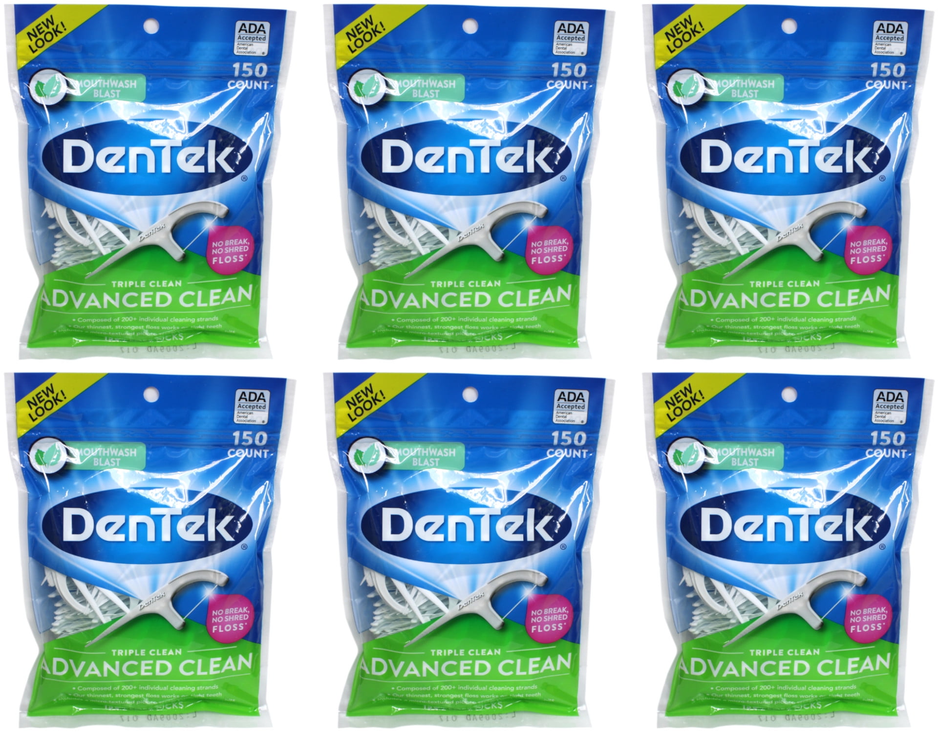 6 Pack - DenTek Triple Clean Floss Picks Fresh Mint 150 Each