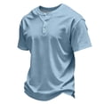 thumbnail image 4 of Homeyce Henley Shirt for Men Short Sleeve Button Shirts Casual Slim Fit Lightweight Fashion Solid Color T Shirts Stand Collar Big and Tall Top Shirts,Blue L, 4 of 5