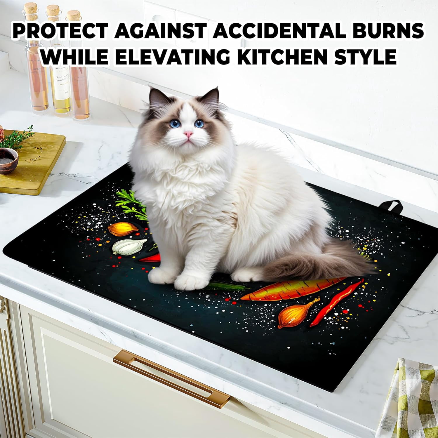 Stove Top Cover Flower Gas Stove Top Cover for Home Decoration Kitchen Pad Non-Stick Washable Cooktop Covers Countertop Protector Keep Stove Clean (Vegetable, 28L"x20W")