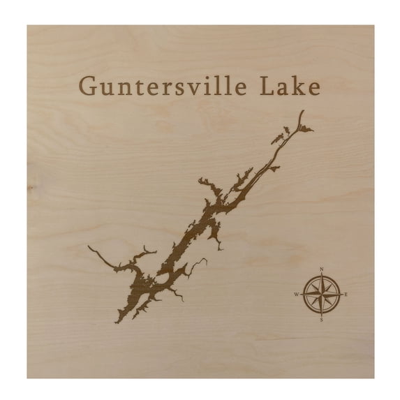 Guntersville Lake Map 12x12" Birch Wood Wall Art Office Decor Gift Engraved Alabama