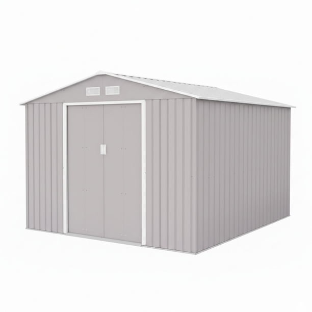 Cobertizo de Exterior para Jardín y Patio, Bodega de Almacenamiento de Acero Galvanizado, 277 x 259 x 203 cm, Midtown Concept Ultra XL, Gris