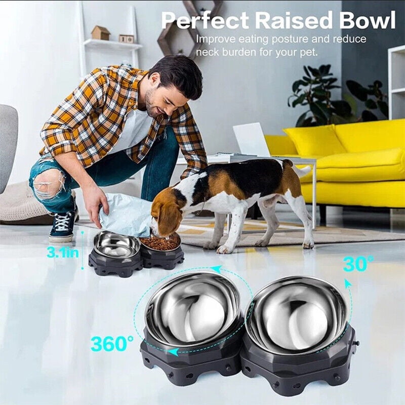 Crowdstage Pet Dog Cat Double Bowl Elevated Stainless Steel Food Water Dish Container Safe