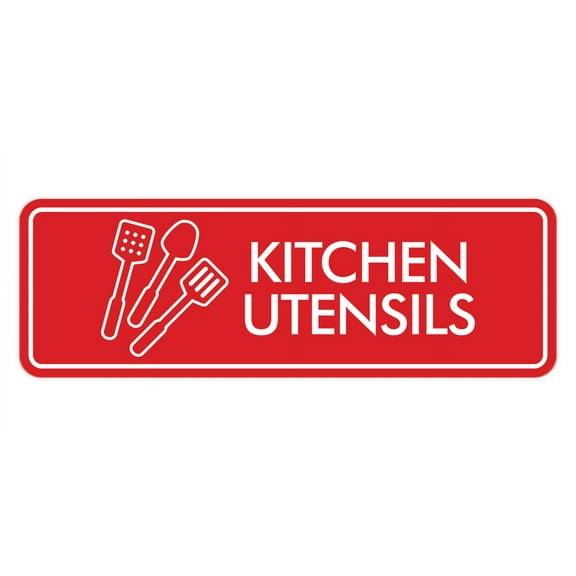 Signs ByLITA Standard Kitchen Utensils Door or Wall Sign Easy Installation | Durable Construction | Kitchen Essentials | Hygiene | AirBnB Signs Sign (Red) - Large