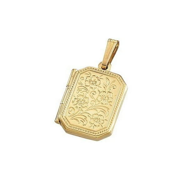 Picturesongold.Com Solid 14K Small Yellow Gold Emerald Shape Locket 1/2 inch x 3/4 inch in 14K Yellow Gold.
