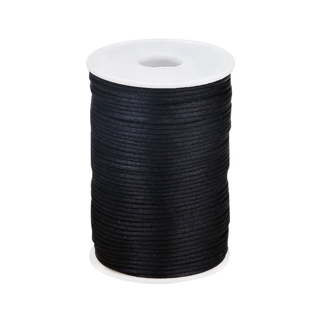 Nvzi Cordón de satén de nailon trenzado para hacer abalorios, hilo para hacer nudos chinos, macramé, pulseras, collares y joyas, 1,5 mm, color negro