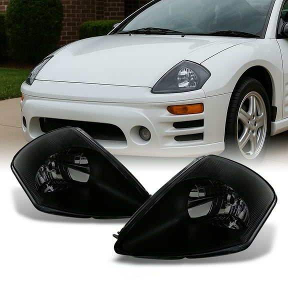 AKKON - For Mitsubishi Eclipse Black Smoked Headlights Head Lamps Repalcement Driver   Passenger Side Pair Set