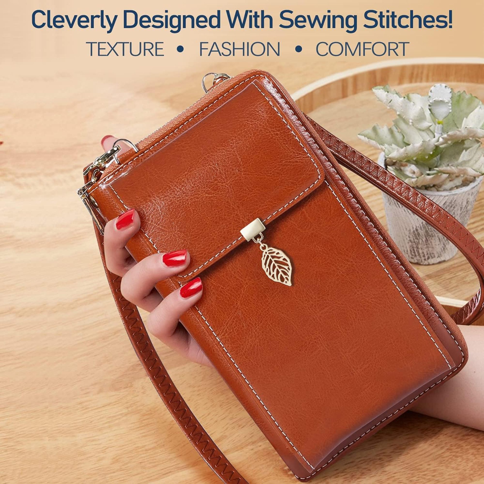 SQDWYGG Small Crossbody Phone Bags for Women Leather Cell Phone Purse Wallet,A-brown
