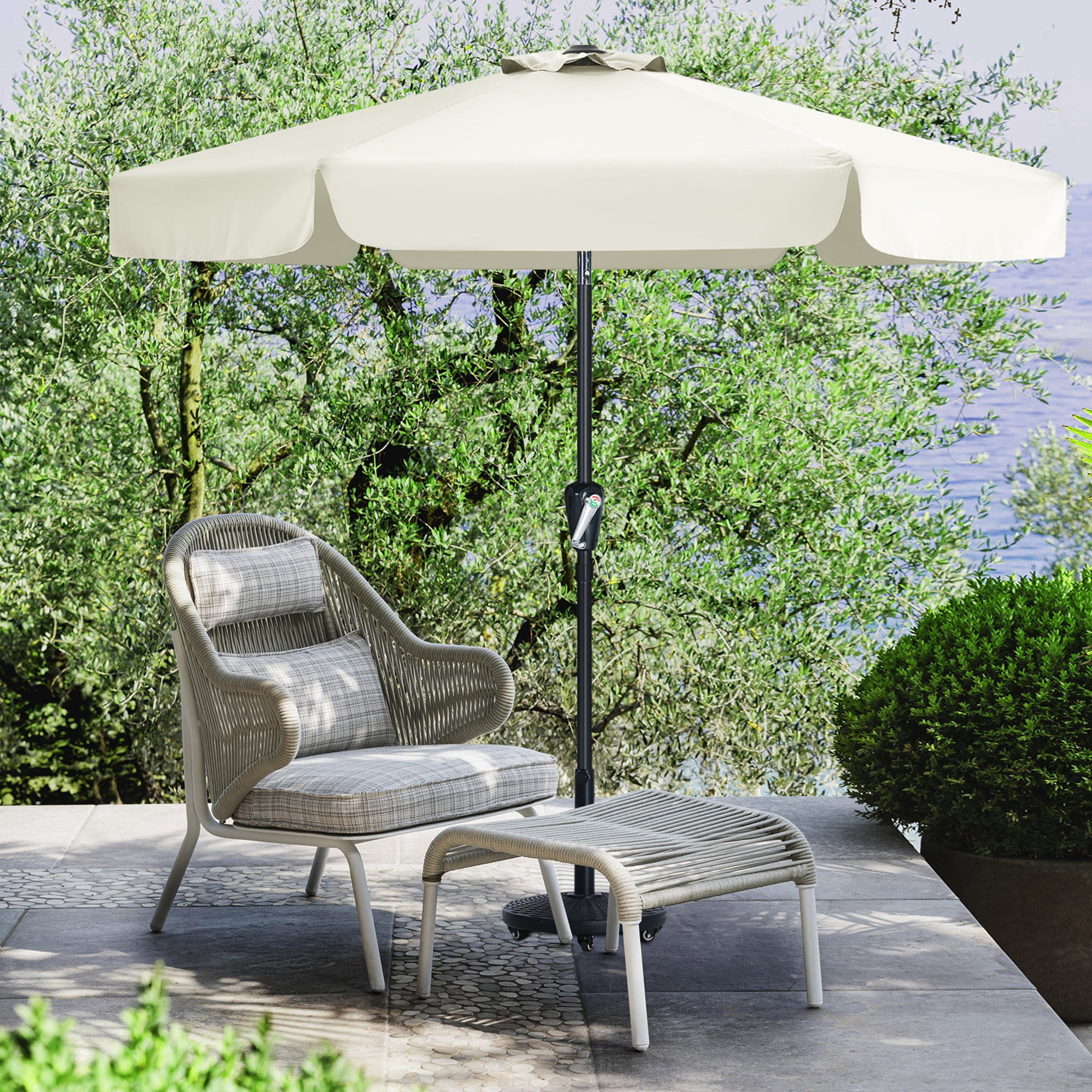 MASTERCANOPY 7.5ft Patio Market Umbrella with Valance, Tilt and Crank, Light Beige