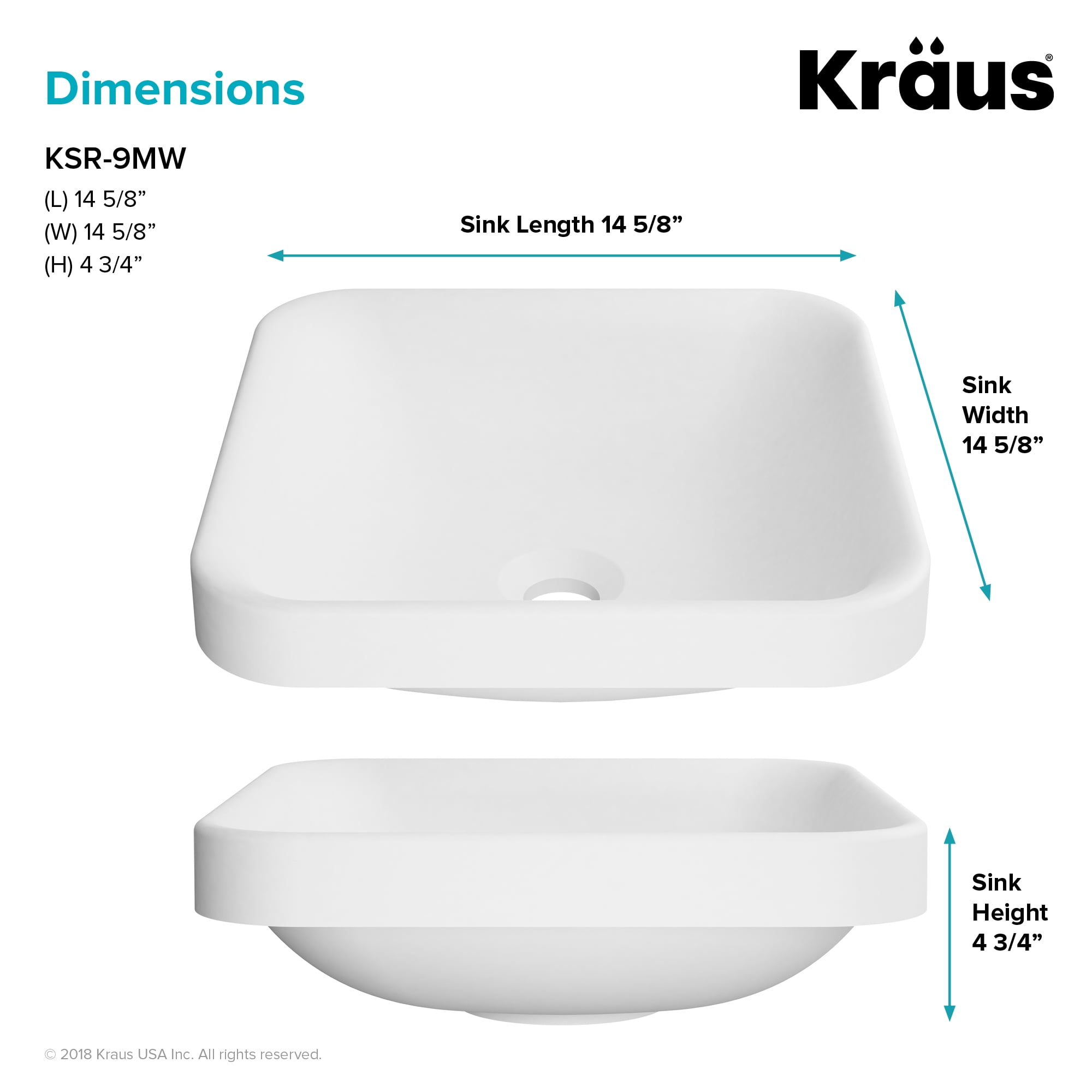KRAUS Natura Square Semi-Recessed Composite Bathroom Sink with Matte Finish and Nano Coating in White