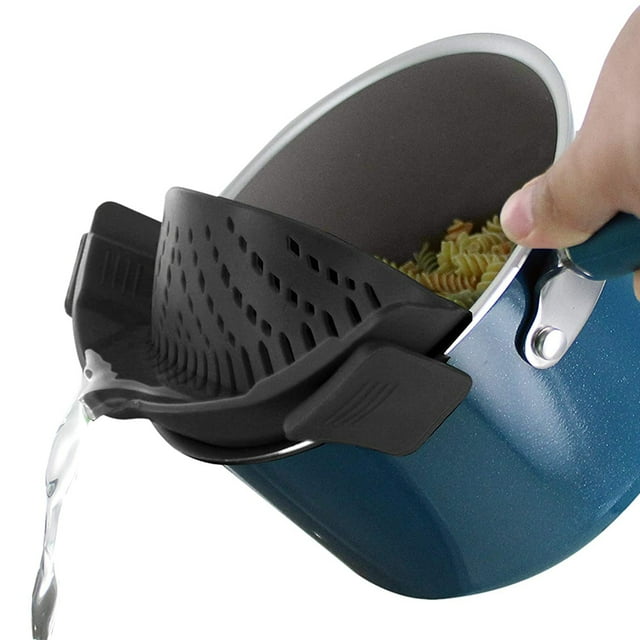 Escurridor lateral de drenaje de silicona para cocina Colador de silicona con clip, deflector antiderrames de filtro Se adapta a todas las ollas y tazones Xemadio 2034029-2