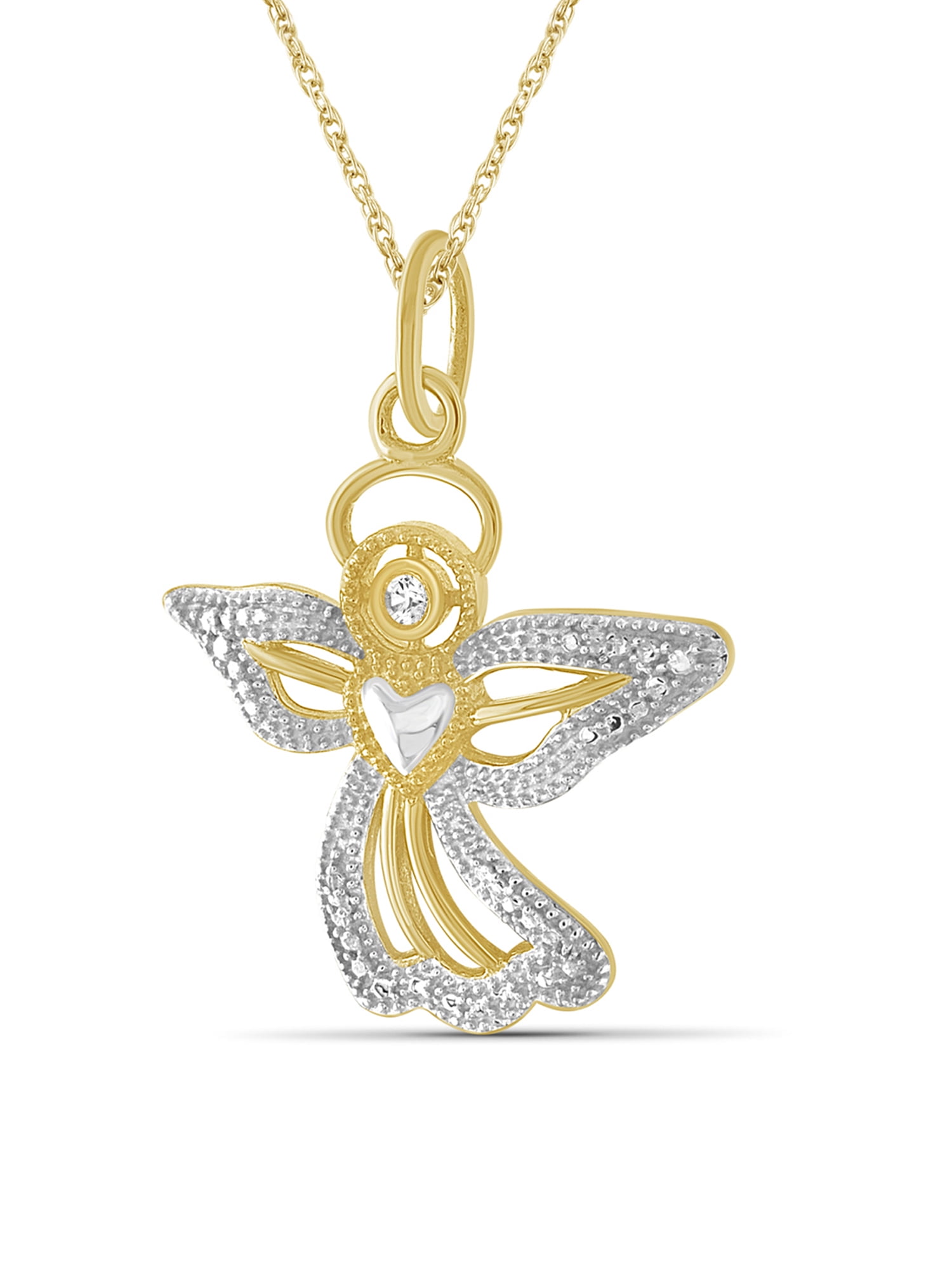 Silver Chain Necklace for Women – 14K Gold Plated Silver Angel Necklace with Sparkling Genuine Accent White Diamonds – Chic, Stunning Silver Statement Necklace Gifts by JewelersClub