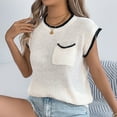 thumbnail image 5 of Horkkom Short Sleeve Sweater for Women Crew Neck Color Block Pullover Sweaters Summer Casual Tops with Pocket L, 5 of 9