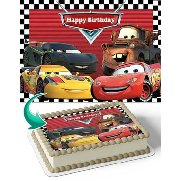 Cars Lightning McQueen Mater Edible Image Cake Topper Personalized Birthday Sheet Decal Banner 1/4 Sheet