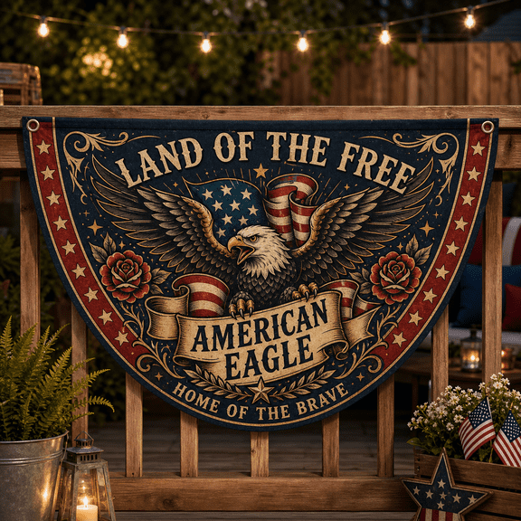 American Eagle Semicircle Bunting Flag, Vintage Patriotic Porch Banner
