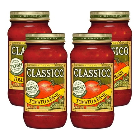 (4 Pack) Classico Tomato and Basil Pasta Sauce, 24 oz (Best Store Bought Spaghetti Sauce)