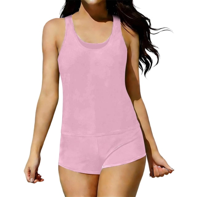 Nmnitkp 3 Piece Tankinis Swimsuits for Women, Back Cross Tummy Control Swim Bathing Suits, Athletic Plus Size Modest Swimwear