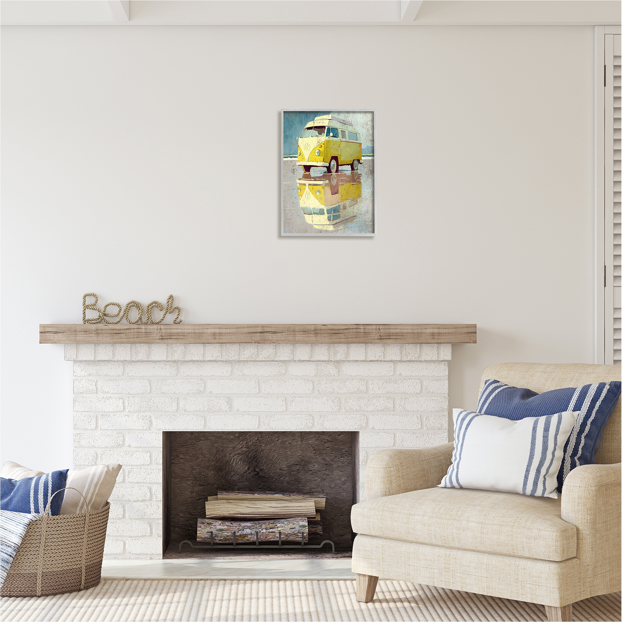 Stupell Industries Yellow Rustic Minibus Transportation Painting Gray Framed Art Print Wall Art, 16 x 20