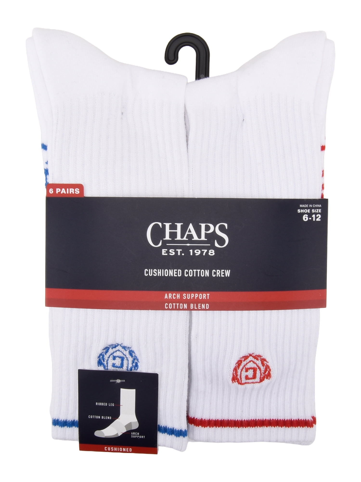 Chaps Casual Half Cushion Crew 6-Pack Men's, Sock Size 10-13