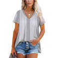 thumbnail image 2 of Hauts d'Été pour Femmes 2023 Mode Décontractée Col en V Imprimé Ample Manches Courtes T-Shirt Hauts, 2 of 6