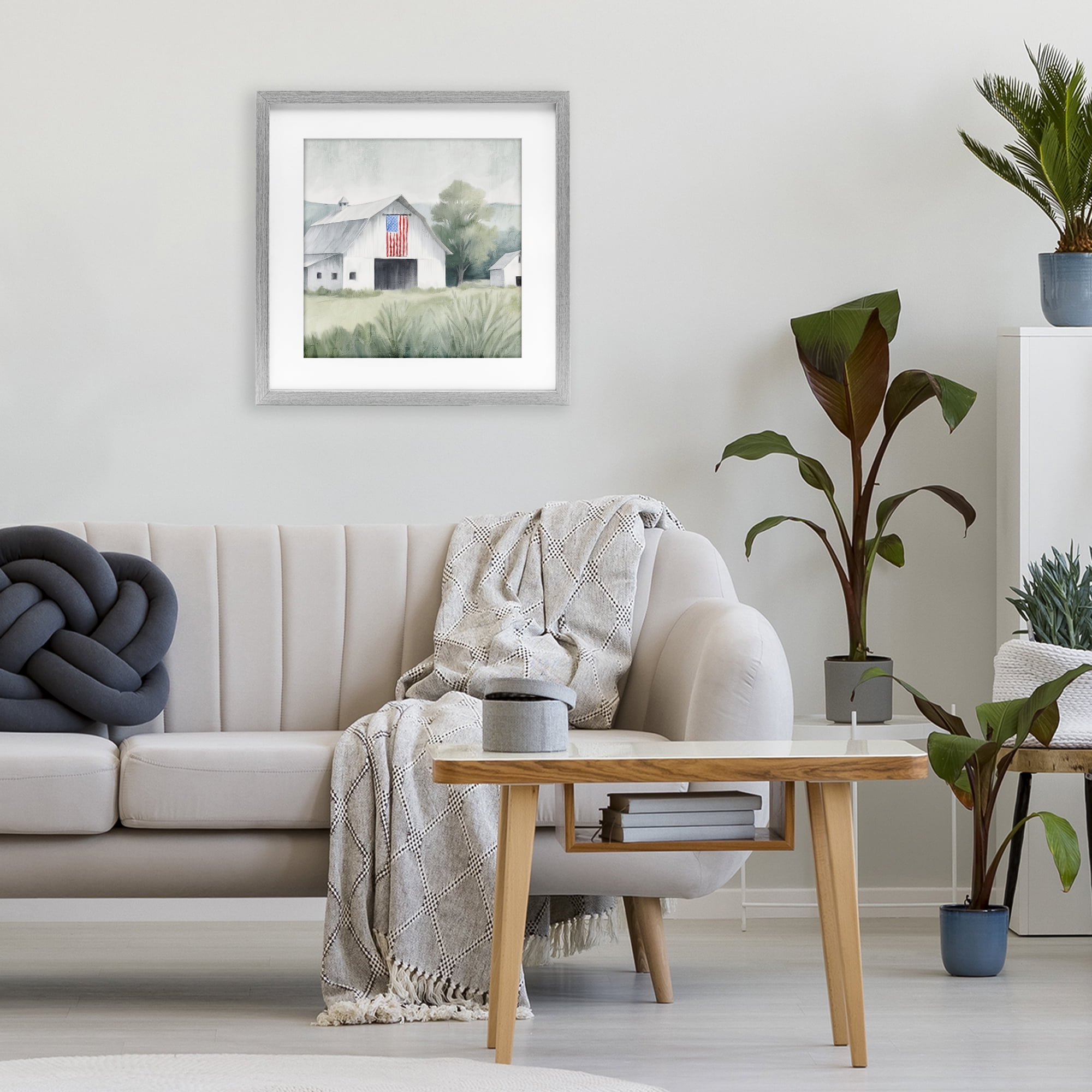 Stupell Industries Home USA Flag Barn Gray Framed Print Under Glass, design by Kim Allen