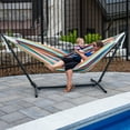 thumbnail image 7 of Vivere Double Sunbrella Hammock, Steel Stand, Portable Outdoor Lounge, Confetti, 7 of 7