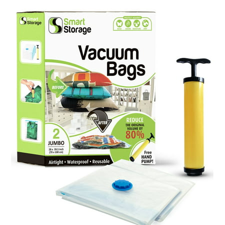 2 PC Space Saver Vacuum Bags Set | Vacuum Storage Bags with Travel Pump | Airtight Bag Storage | Space Bags for Pillow Storage | Hand Vacuum Bags for Compact Clothes Storage by Smart