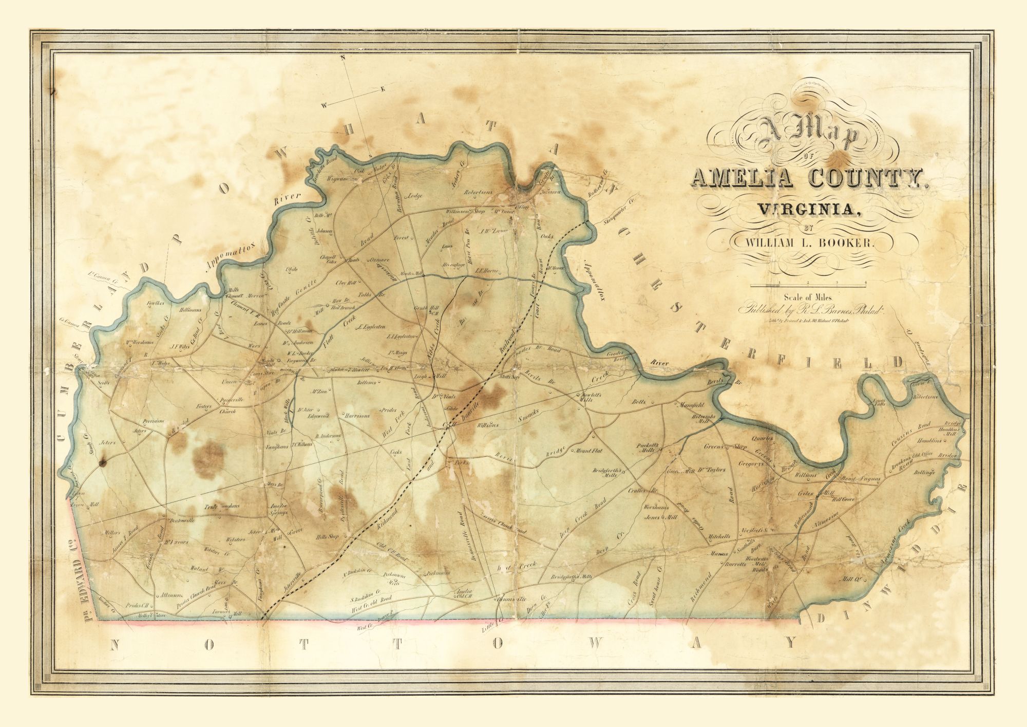 Amelia County Virginia Booker 1850 32.50 x 23