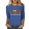 thumbnail image 3 of JURANMO Deals Of The Day Lightning Womens Christmas Shirts Funny Letter Graphic Print Tees Shirt Crewneck 3/4 Sleeve Tops Holiday Pullover Tunic Tshirt for Xmas Gifts Blue L, 3 of 5