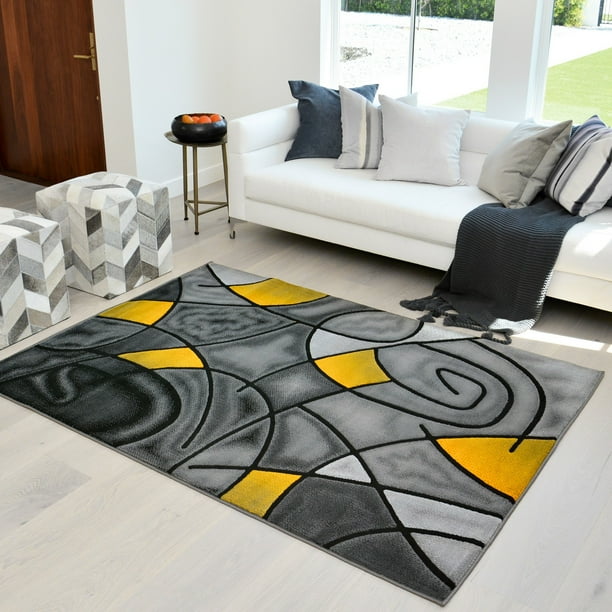 Yellow/Grey/Silver/Black/Abstract Area Rug Modern