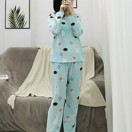 

FITORON Womens Pajama Sets- Fashion Loose Suit Cute Cartoon Casual Homewear Blue XL