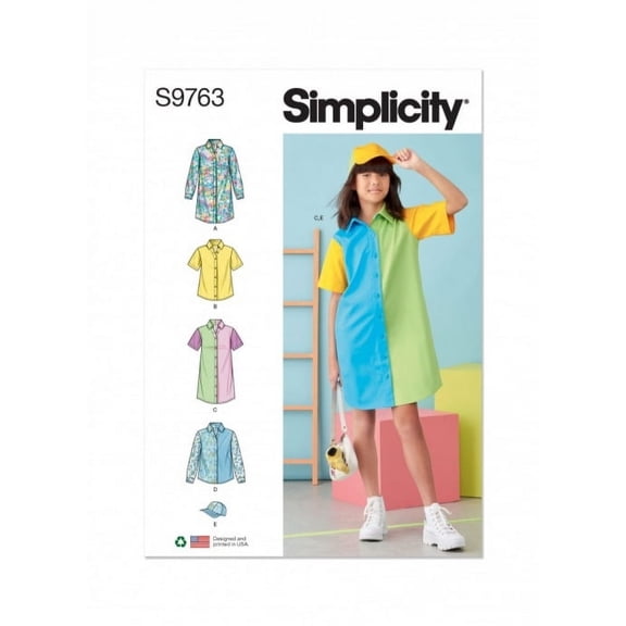 Simplicity Sewing Pattern 9763 Dresses, Tops, Shirts, Headwear A (7-8-10-12-14)