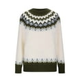 thumbnail image 4 of Christmas Pullover Sweaters for Women Mock Neck Knit Sweater Long Sleeve Fair Isle Winter Sweater Beige 4XL, 4 of 6