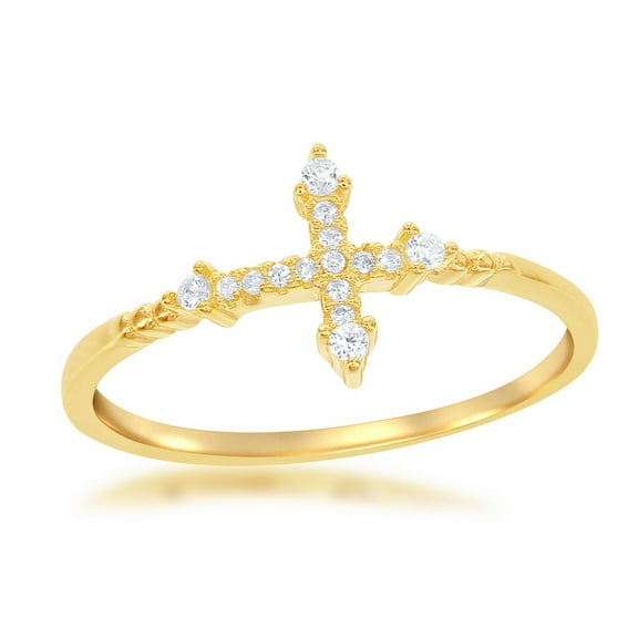 Daily Delight TheJewelryHut Designer Sterling Silver CZ Cross Ring - Gold Plated