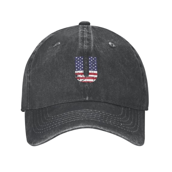 ZICANCN Adjustable Baseball Cap Women, Alphabet U America Usa Flag Hats for Men Adult Washed Cotton Denim Baseball Caps Fashion, Black