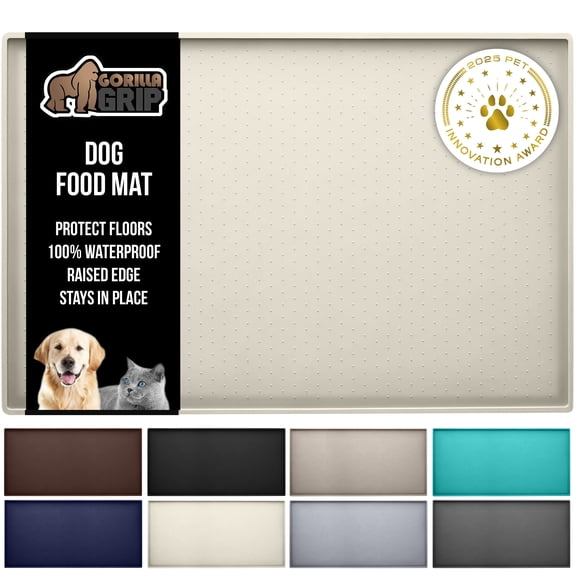 GORILLA GRIP Silicone Pet Feeding Mat, 100% Waterproof, Protects Floors, 23x15 Cream