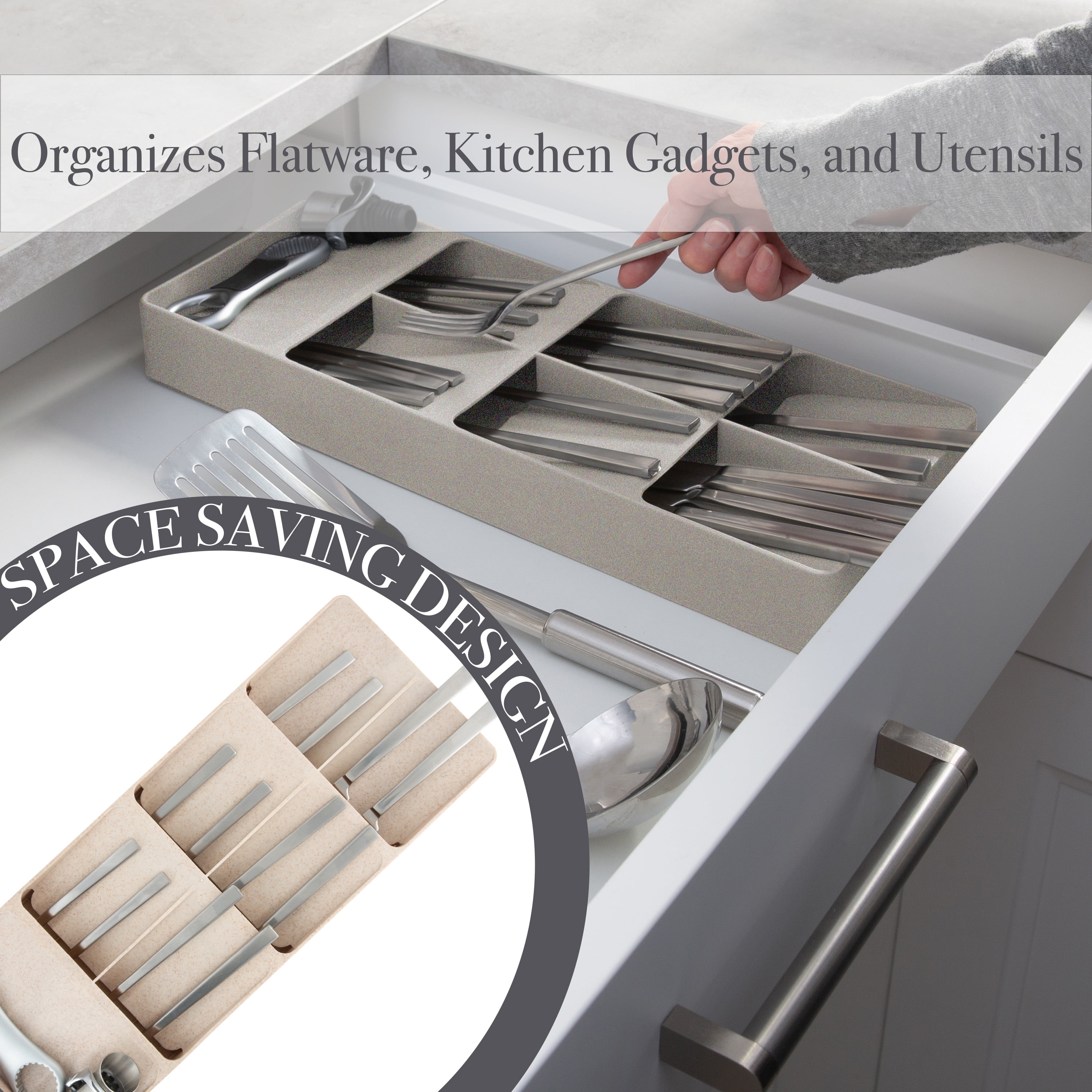 Kitchen Details 7 Compartment Cutlery Organizer 15.87 L x 6.22 in Natural