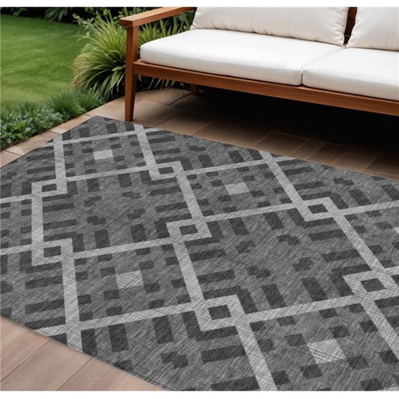 HomeRoots 578380 9 x 12 ft. Geometric Washable Indoor & Outdoor Rectangle Area Rug, Charcoal, Gray & Silver