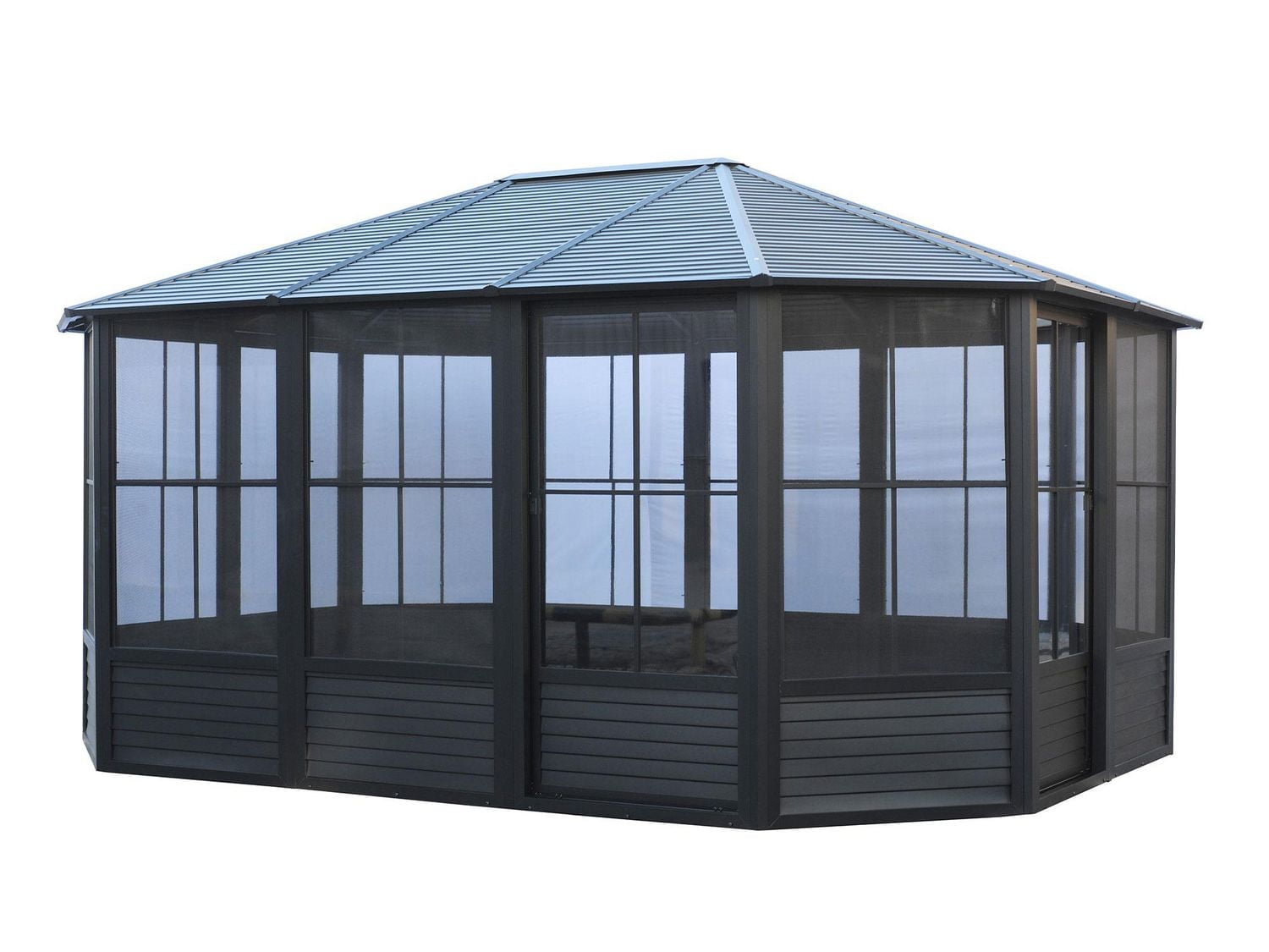 Gazebo Penguin Florence Solarium Metal Roof 12 ft. x 15 ft. in Black